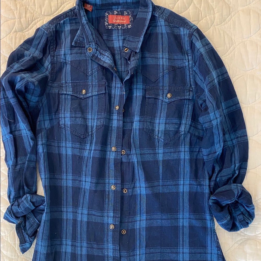 Blue plaid shirt XS